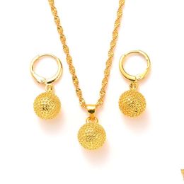 Earrings Necklace 24K Gold Plated Moroccan Turkish Dubai Jewellery Pendant Indian Set Drop Delivery Sets Otkfq