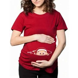 Maternity Tops Tees Summer Pregnant Womens Short sleeved T-shirt Womens Clothing Pregnant Zipper Twin Print Plus Size S-3XL Funny T-shirt Top H240518