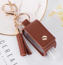 Party Favour Hand Sanitizer Holder With Bottle PU Leather Cover Tassel Keychain Portable Disinfectant Case Empty Bottles Holders Ke3197866
