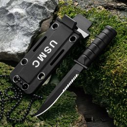 Stainless steel mini outdoor knife Mini camping small straight knife survival chain knife multi-purpose portable knife