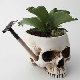 Vases Personalised Skull Storage Flower Pot Creative Breathable Resin Home Horticulture Antique Plant Potting Container Decoration H240517