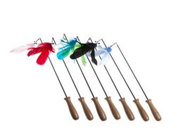 pet cat kitten toys playing toys for pet cat kitten teaser fishing pole rod wooden sticks retractable feather 20pcs1230521