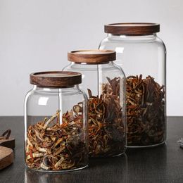 Storage Bottles Tank Bean Glass Grain Jar Container Sealed Capacity Creative Lid Food Multi-purpose Coffee Wooden Large