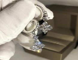 2020 New Luxury Jewellery 925 Sterling Silver Clover Drop Earring White Clear 5A Cubic Zircon CZ Diamond Women Wedding Dang37065779863405