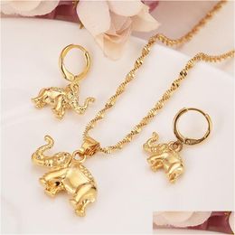 Earrings Necklace 24 K Solid Fine Gold Gf Cute Elephant Trendy Women Men Jewellery Charm Pendant Chain Animal Lucky Sets Drop Delivery Otmfm