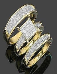 quotEaster DayquotGift 3pcs Fashion Trendy Jewellery Women039s 18k Gold Plated Copper Zircon Wedding Couples Ring Size 51111868340
