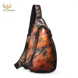 Waist Bags Men Real Quality Leather Fashion Travel Pack Chest Bag Sling Design One Shoulder Crossbody For Male 9976