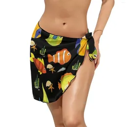 Sea Fish Print Beach Bikini Cover Up Tropical Animal Chiffon Cover-Ups Holiday Aesthetic Wrap Skirts Graphic Oversize Wear