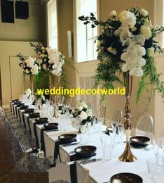 New style Elegant Gold Wedding Trumpet Vase Marriage Table Centerpiece Decorations Flower Holder Metal Stand decor4717530533