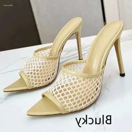 Women's Heel Sandals High 2024 Summer Mesh Genuine Leather Pointed Toe Casual Versatile Shoes v 674 d da6d a6