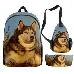 Backpack Fashion Youthful Funny Husky 3pcs/Set 3D Print Bookbag Laptop Daypack Backpacks Chest Bags Pencil Case