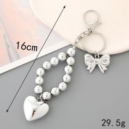 Instagram New Silver Plated UV Bead Pendant Love Bow Beaded Pendant Mobile Phone Hanging Rope Luggage Keychain Accessories