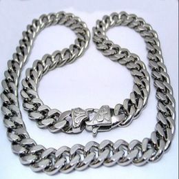 Huge chain 15mm 24'' Middle Eastern Men Jewelry Stainless Steel Cuban Curb Link-chain Necklace Silver Tone Heavy Husband Fa 2413