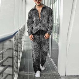 Mens Tracksuits Fashion Pattern Printing Two Piece Sets Men Spring Fall Leisure Long Sleeve Shirts And Pants Suits Mens Casual Loose
