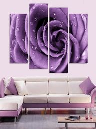 4pcs Modern Family el Room Wall Art Decoration Picture Romantic Purple Rose HD Canvas Print Decorative Painting6483920