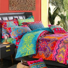 Bedding Sets Exotic Boho Duvet Cover Set Soft Bohemian Red Teal Mandala Printed Reversible Striped Zipper Bed Comforter