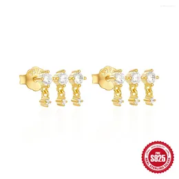 Stud Earrings Aide Real 925 Silver Single Row Size Zircon For Women 18K Gold Plated Ins Fine Jewellery Anniversary Party Gifts