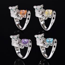 Jóias anel de jóias série de mulheres leopardo cabeça aberta anel de casamento jóias de jóias por atacado