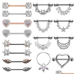 Nipple Rings 1 Pair New Clear Zircon Heart Er Piercing Body Jewellery Bar Ring Barbell Pircing Mamilo Y Drop Delivery Dhm8T