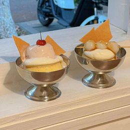 Cups Saucers Stainless Steel Ice Cream Cup Silver Anti-Rust Fruit Snack Goblet Circular Bowl