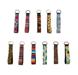 22 Designs Wristband Keychain Party Floral Printed Chain Neoprene Key Ring Wristlet Lanyard Wrist Strap Short Length Hand for Wome3567134