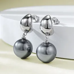 Stud Earrings 12mm Natural Tahitian Black Pearl Shell 925 Sterling Sliver Seawater