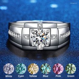 Cluster Rings On Sale Real Moissanite Ring For Men 1CT Blue Pink Green Yellow Cyan Diamond S925 Sterling Silver Fine Jewellery Wholesale