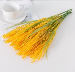 Decorative Flowers Wreaths 5Forks Simulation Golden Wheat Ears Rice Artificial Plant Flower Arrangement Living Dining Bedroom We7397279