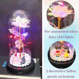 Decorative Flowers Romantic Valentine's Day Gift Galaxy Rose In Glass LED Flashing Glow-In-The-Dark Unique Birthday Mother #YY