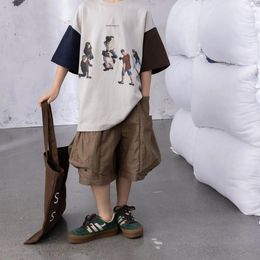 Childrens Shorts Korean Summer Boys Large Pocket Shorts Small and Medium Childrens Work Casual Pants 240518