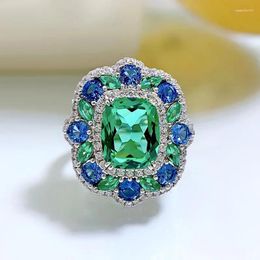 Cluster Rings Luxury Emerald Sapphire Diamond Ring Real 925 Sterling Silver Party Wedding Band For Women Bridal Promise Jewellery