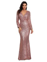 Runway Dresses Ladies Cocktail Party Dress V-neck Long Slve Design Sequined Fishtail Skirt Elegant and Fashionable Party Women Evening Dress T240518