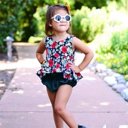 Clothing Sets Baby Girls Summer 2 Pieces Outfits Floral Print Sleeveless Tank Tops And Elastic Shorts Infant 2024 Fashion Cute Clothes Set