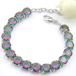 Wholesale - 925 Sterling Silver Handmade Multi Genuine Round Frie Rainbow Mystic Topaz Lady Chain Bracelets 158U