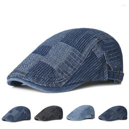 Berets Spring Autumn Retro Flat Vintage Washed Denim Hats Young Men Women Casual Plaid Adjustable Beret Caps