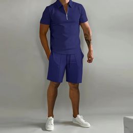 New Summer Fashion Men Polo Shirt Set 2Piece Suit Jogging Sportswear Gym Tracksuit And Short 2 Piece Shorts Track Suit Men T Shirt Set Summer Sweat Shorts Set For Men