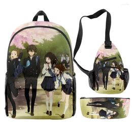 Backpack Hip Hop Novelty Funny Hyouka 3D Print 3pcs/Set Pupil School Bags Travel Laptop Chest Bag Pencil Case