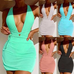 Women 2 Piece Bathing Suits Solid Color V Neck Backless Hollow Monokini Ultra Thin Translucent Sarong Skirt Cover Ups