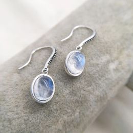 Vintage 925 Sterling Silver set Oval Natrual Moonstones Drop Dangle Hook Earrings For Women Girls Jewelry Orecchini Aros Aretes 240507