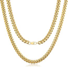 FEEL STYLE Mens Cuban Link Chain Miami Cuban Necklace 18k Gold Silver Diamond Cut Stainless Steel Chain for Men13mm 10mm Iced Out Hip Hop Jewellery