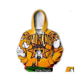 MenS Hoodies Sweatshirts Mens Phechion Men/Women 3D Printed Song Glo Gang Casual Zipper Fashion Streetwear Men Loose Sporting Zip Dhwds
