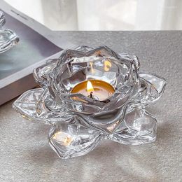 Candle Holders Modern Lotus-shaped Cup Transparent Glass Candlestick Home Table Tealight Ambience Ornaments Decorations