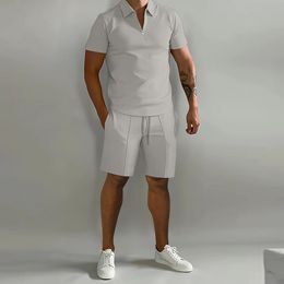 Summer Mens Polos Tracksuits Short Sleeve Zipper Summer Shorts Set Two Piece T Shirt And Shorts Suits Joggers Sweat Men Shorts Suit Sets Outfits 2 Piece For Summer