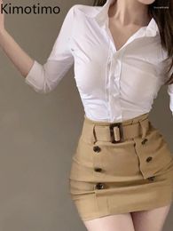 Skirts Kimotimo Office Ladies Spring Spicy Girl High Waisted Tight Wrap Hip Mini Skirt Korean Elegant Double Breasted Clothes