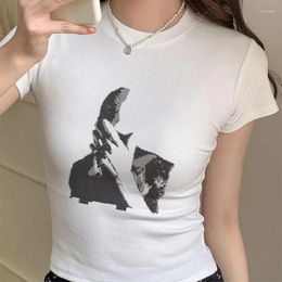 Women's T Shirts Women Sexy White Crop Top Y2k Goth Graphic Print Casual T-shirt Summer Cute Short Sleeve Tshirt 2000s Spicy Girl Hip Hop