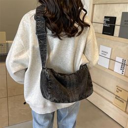 Hobo Women Fashion Denim Satchel Bags Casual Handbags Adjustable Strap Vintage Shoulder Bag Solid Color Large Capacity Shopping Bolsa