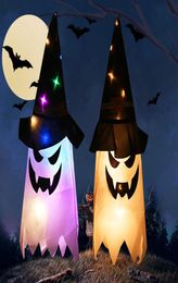 LED Halloween Decoration Flashing Light Gypsophila Ghost Festival Dress Up Glowing Wizard Ghost Hat Lamp Decor Hanging Lantern3376030