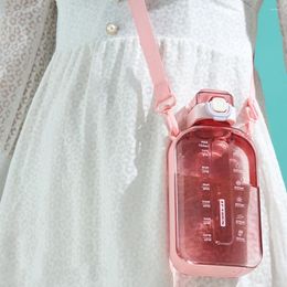 Water Bottles Portable Kettle With Time Marker Leak-proof Cup Adjustable Strap 750ML Transparent Sports Bottle Summer Drinkware