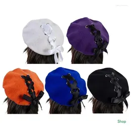 Berets Dropship Adult Self-Tie Bowknot Hat Girls French Woman Autumn Winter Taking Po Camping Shopping