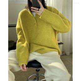 Women's Sweaters Girls Quality Wool Long Sleeve Loose Knitted Sweater Oversized Knit Top Women Yellow Button Up Thick Pullovers Knitwear